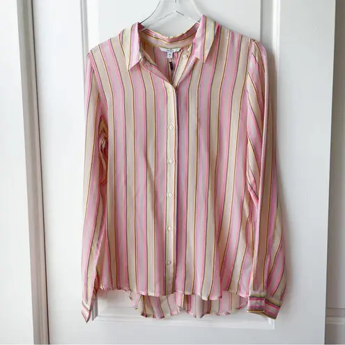 J Brand  Neon Stripe Button Down Button-Back Long Sleeve Semi Sheer NWT M