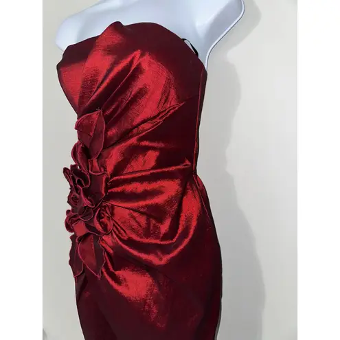 Jessica McClintock Strapless Red Metallic Cocktail Party Dress 4P