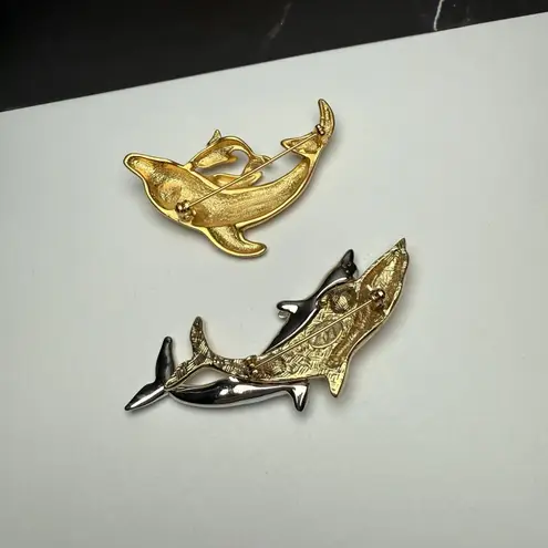 Dolphin Brooch Pin Lot Of 2 Sea Life 1 Gold Tone 1 Two Tone
