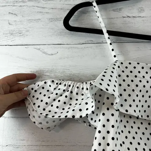 She & Sky  Dot Print Ruffle Sleeve Crop Top Size L