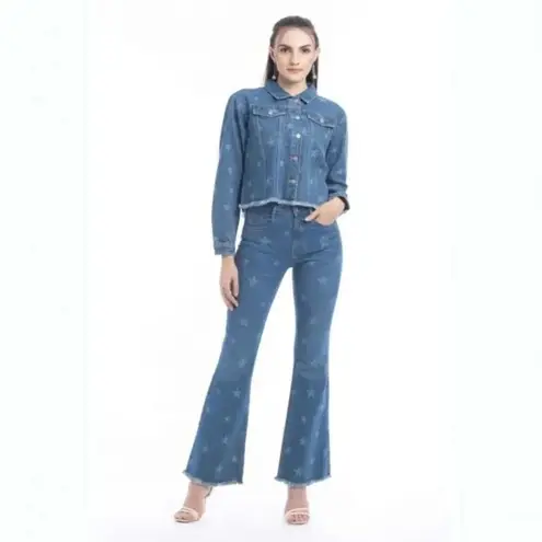 NWT "Shiloh Stars" Women's Star Motif Denim Jacket by Myra size Large Blue