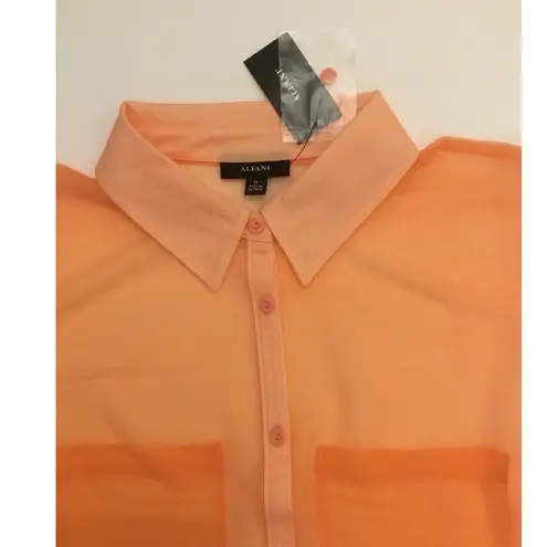Alfani Peachy Sunrise Sheer Button Down Blouse Sz 1X