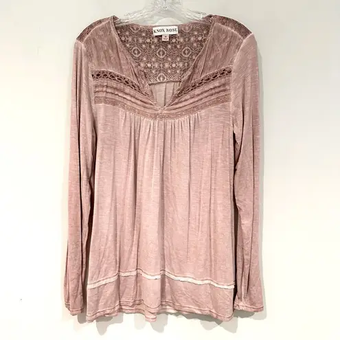 Knox Rose  Long Sleeve Lace Back Boho Blouse‎ Women's Medium Antique Rose V Neck