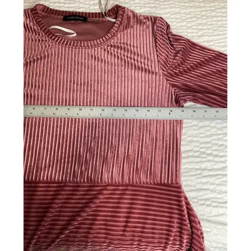 Ivanka Trump Velvet Ribbed Peplum Top Rose Gold 3/4 Sleeve Women's Size L