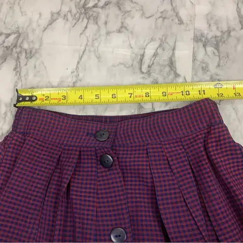 EXPRESS Vintage  Button Front Plaid Print Skirt size XS Made in USA red Blue