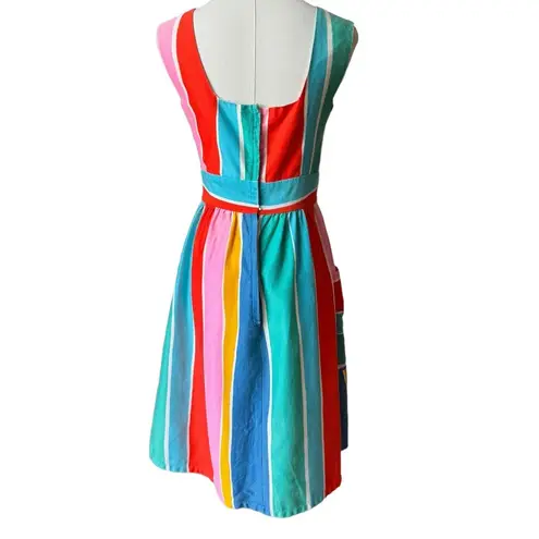 1970s Malia Honolulu Rainbow Stripe Cotton Sundress Pockets Hawaii Vintage small Pink