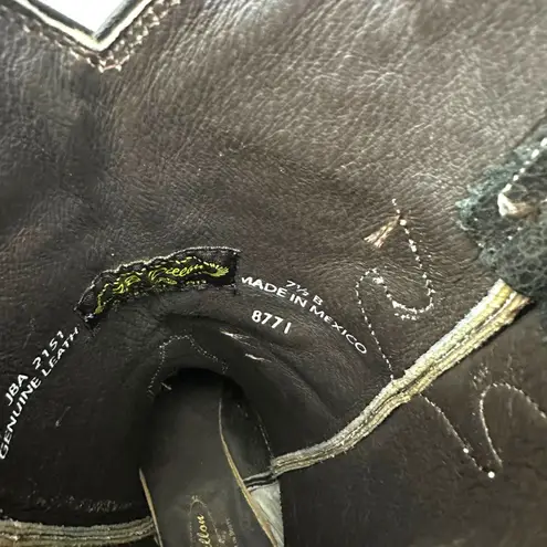 J.B. Dillon Calf Pointed Toe Black Gold Cowhide Leather Western Cowboy Boots 7.5