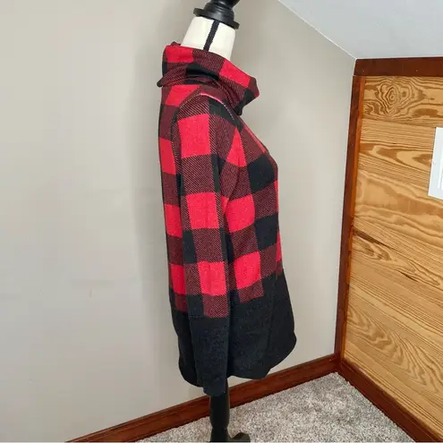 White Birch Red Black Buffalo Plaid Color Block Turtleneck Sweater Top Small