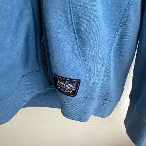 Superdry Full Zip Hoodie Sherpa Lined Spell Out Graphic Blue Medium
