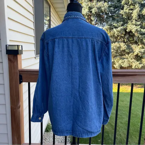 New Direction Floral Embroidered Blue Denim Jean Shirt Jacket Women’s Large