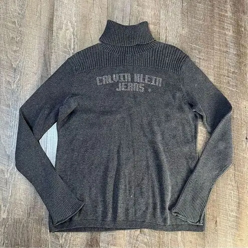 Vintage 2000s Calvin Klein Jeans Rhinestone Gray Turtleneck Sweater Womens L/XL Size L