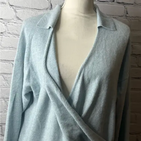 360 Cashmere light blue faux wrap sweater size large