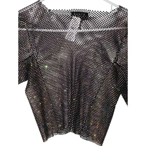 Santa Brands Feathers Top in Black XS/S New Womens Crystal Blouse