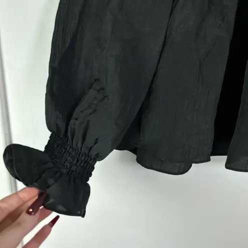 French Connection  Black Long Sleeve Boza Crinkle Smocked Blouse XS NWT