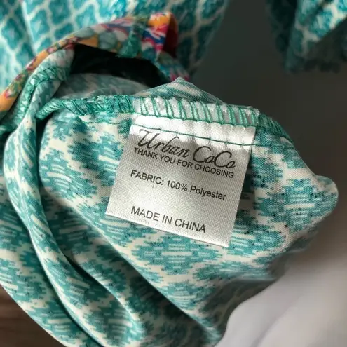 Urban Coco Blue & White Printed Boho V-Neck Half Sleeve Dress L