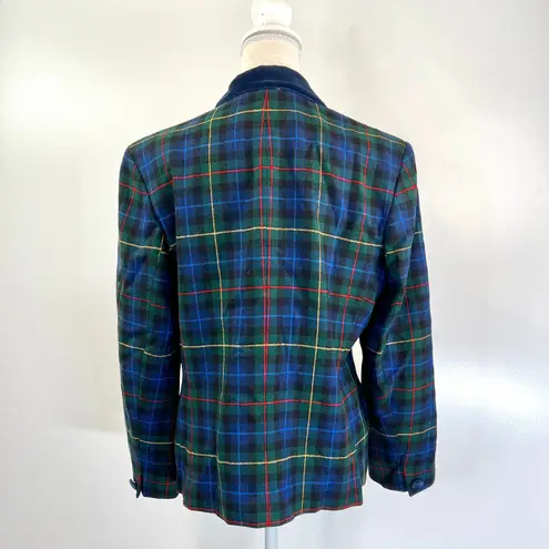 Pendleton Plaid Blazer Tuxedo Style Wool Velvet Trim Blue Jacket Tartan Punk