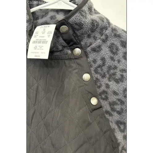 J Crew Gray/Black Quilted Button Neck Sherpa Leopard Tunic Women's