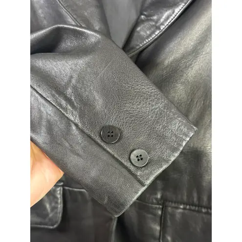 Siena Studio Vintage Genuine Leather Button Front Jacket Size 6 Black