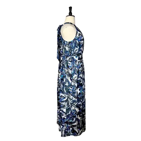 Jones Studio New Maxi Dress Halter Neck Pleated Chiffon Blue Multi Women’s 16W