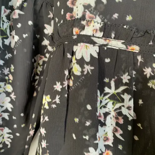 All Saints Eimar Cultivar Balloon Sleeve Sheer Floral Womens Top Size 4 Small