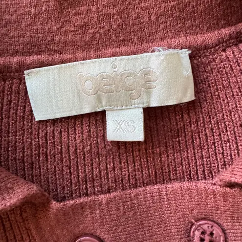 beige. Double Button Polo Collar Rib Knit Sweater