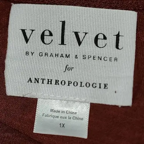 Velvet‎ By Graham Spencer For Anthropologie Womens Rust Colored Shirt Blouse 1X Brown