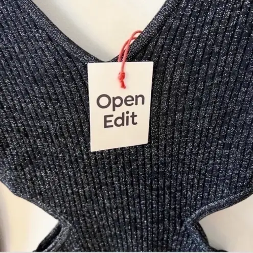 Open Edit Sparkle Cutout Sweater Mini Dress Black/Silver Size Medium NEW