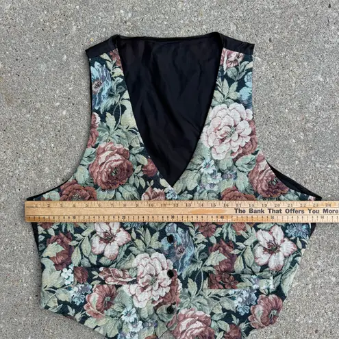 Vintage 90s Pastel Floral Tapestry Dress Vest XL? mauve dusty blue green cream Pink