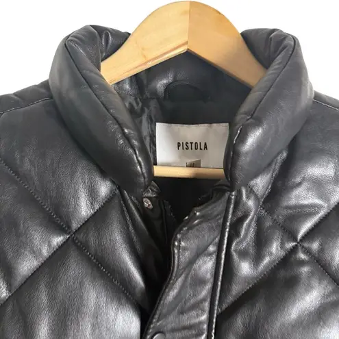 Pistola Callista Black Long Sleeve Faux Leather Convertible Puffer Jacket Vest M