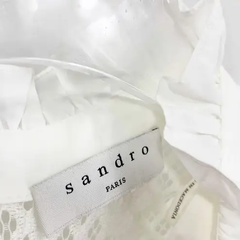 Sandro White Mock Turtle Neck Long Sleeve Lace Blouse