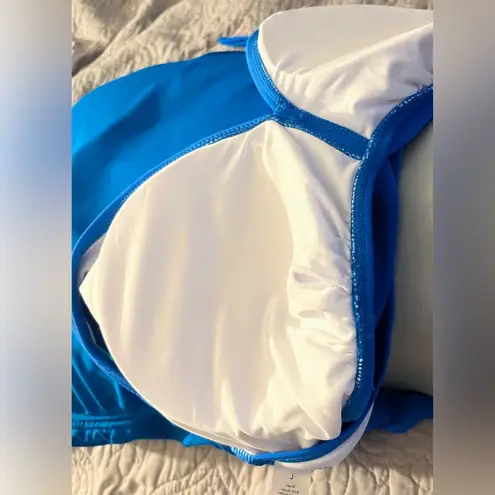 NWT B2prity Blue Women’s Mesh OnePiece Swimdress Tummy Control VNeck swimSuit Size L