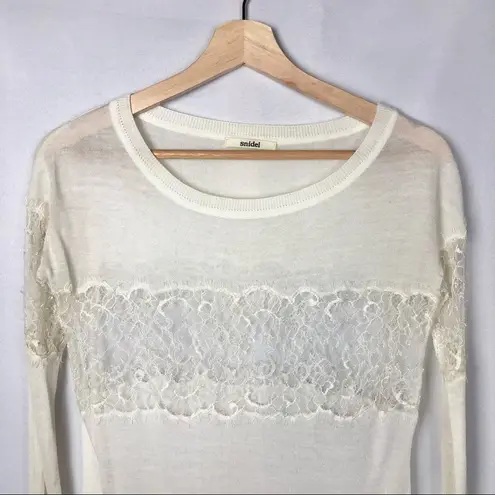 Boutique Snidal Lace Stripe Crew Neck Pullover Sweater S