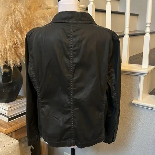 Eileen Fisher  Moto Jacket Black Asymmetrical Zip Waxed Cotton Size Medium