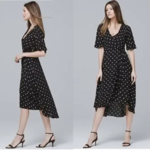 White House | Black Market  WHBM polka dot black white wrap midi dress