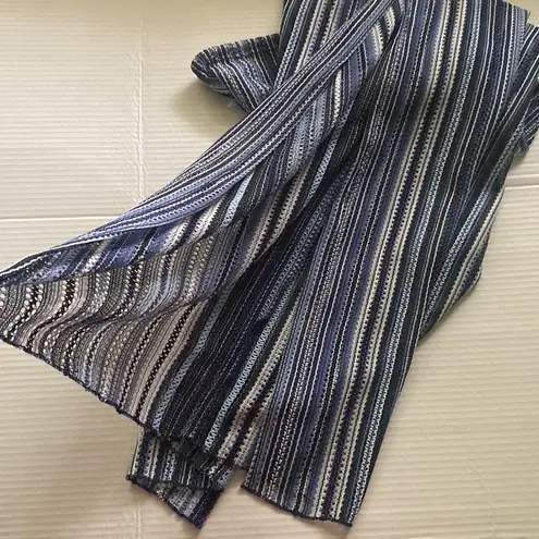 Becca swim women’s blue stripe crochet open leg boho beach pants, size medium