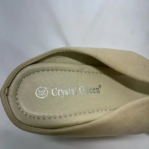 CRYSTAL QUEEN NEW BEIGE WEDGE SANDAL W/WOVEN TRIM SZ 7.5