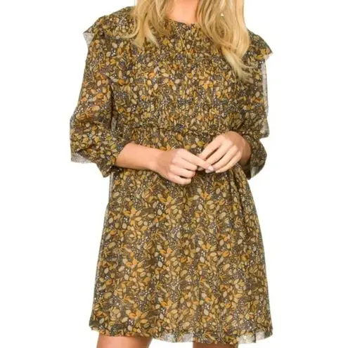 Ba&sh Sandra Ruffled Georgette Mini Dress In Brown Carbone Sz Medium