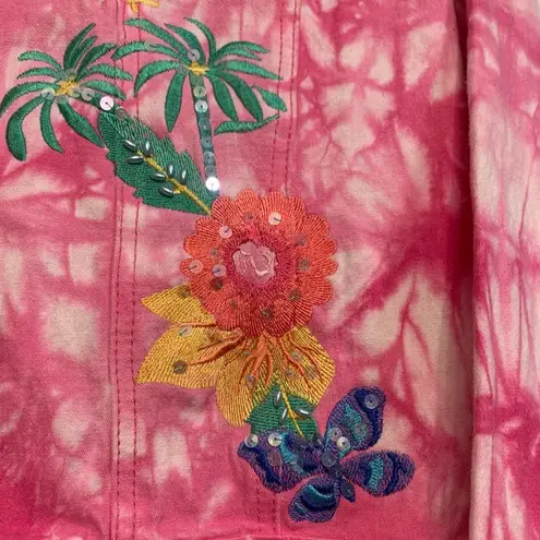 Diane Gilman Pink White Tie-Dye Flowers Butterfly & Palm Tree Medium Jacket 1808