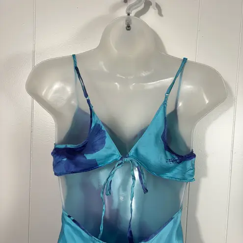 Victoria's Secret  Vintage Y2K Silk Blue Purple Floral Tropical Cutout Mini Dress