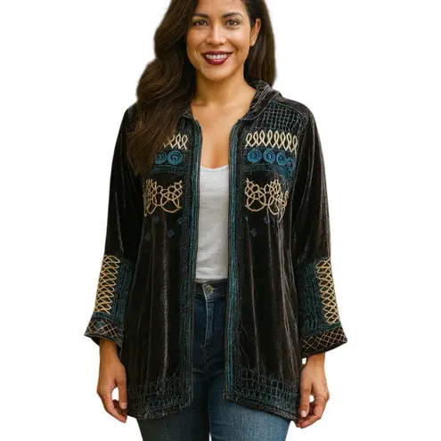 Johnny Was JWLA Tansy Velvet Zip Up Embroidered Hoodie Jacket NWT RARE