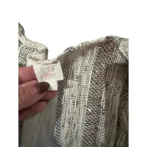 Surf Gypsy Striped Gauze Tassel Cover Up Dress Large Boho Beach Coastal Festival