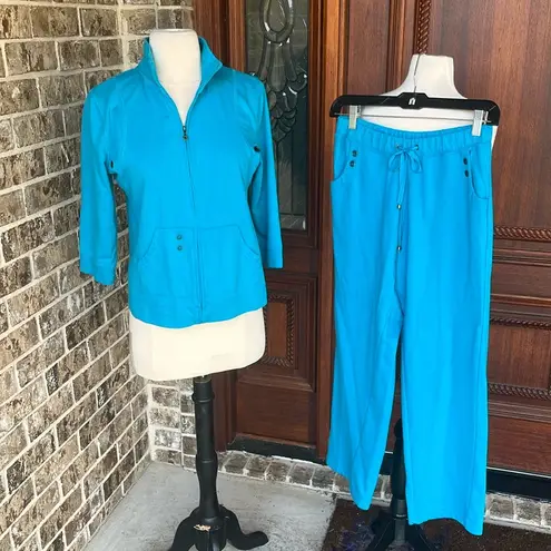 Turquoise Matching Jacket Sweatpants Set Comfy Teal Blue