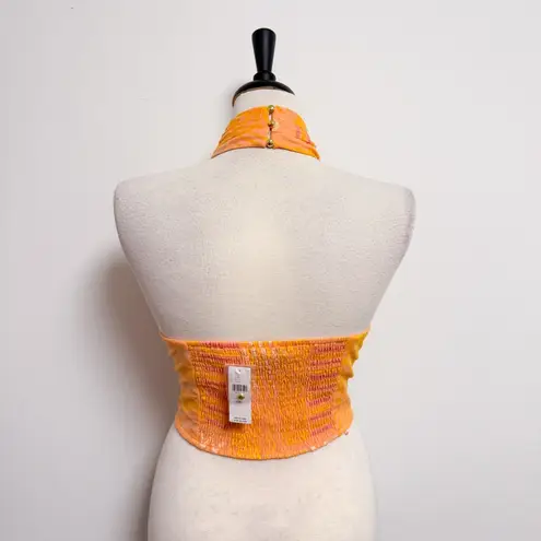 Eva Franco Anthropologie Citrus Orange Pink Knit Halter Wrap Crop Top Large New