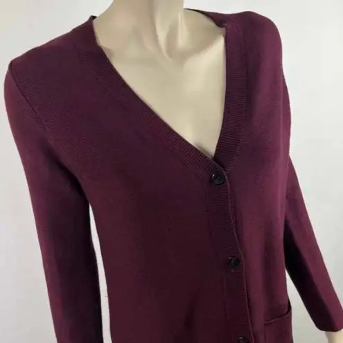 J. Jill Tan Long Line Plum Purple Button Front Cardigan Size XS