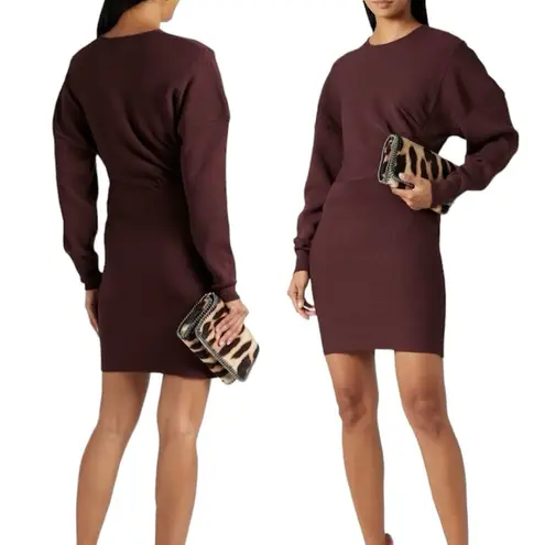 Ganni NEW Ruched Ribbed-Knit Asymmetrical Mini Dress size L Grape