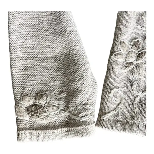 Kathie Lee NEW Floral Embroidered SWEATER Button Up Cardigan Taupe Tan Women XL