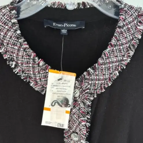 Evan Picone NWT Small Black Sweater Red White Fringe 3/4 Sleeve Career Work $79