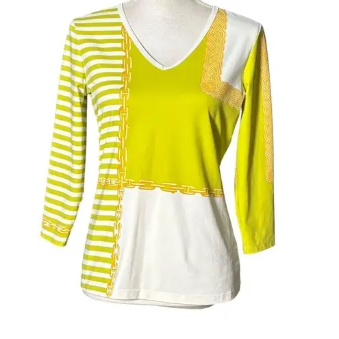 J. McLaughlin Top Size Small Catalina Cloth Green Chain Stripe 3/4 Sleeve Preppy - Image 9