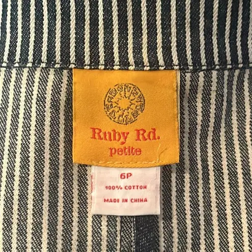 Vintage Ruby Rd Womens Blazer 6P Navy Striped Demin Pockets Buttons Retro Chic Blue