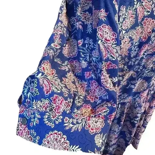 Loft  Dress Floral Puff Sleeve Button Swing Blue Size 14